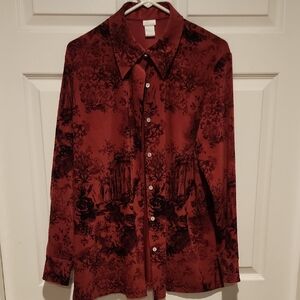 Soft Surroundings: Wine and Black Casual Button Down Shirt